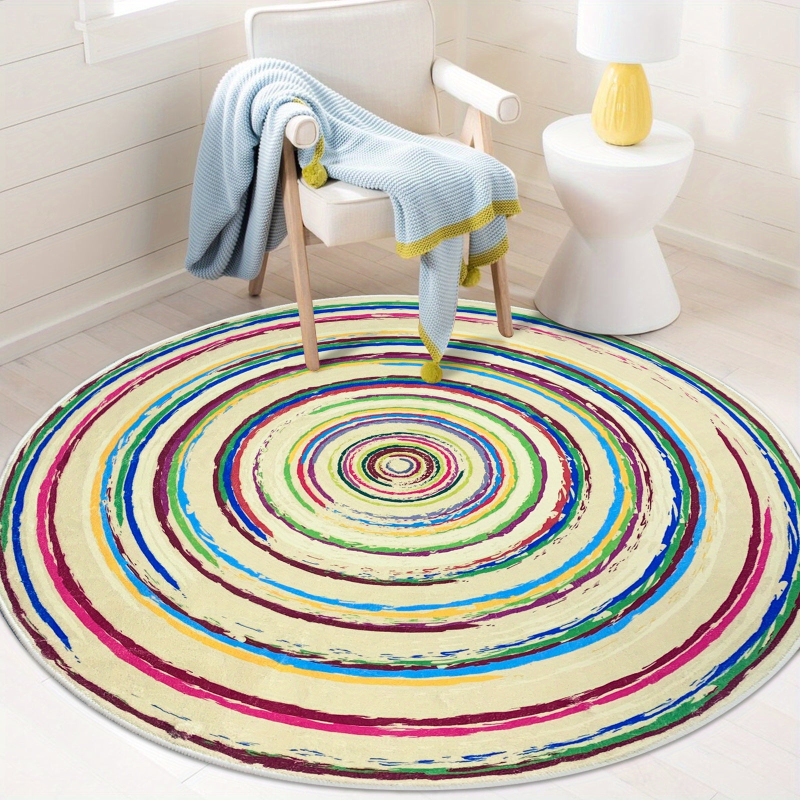 Colorful Modern Round Area Rug 5 25ft Non Slip Mat for Living Room Bedroom