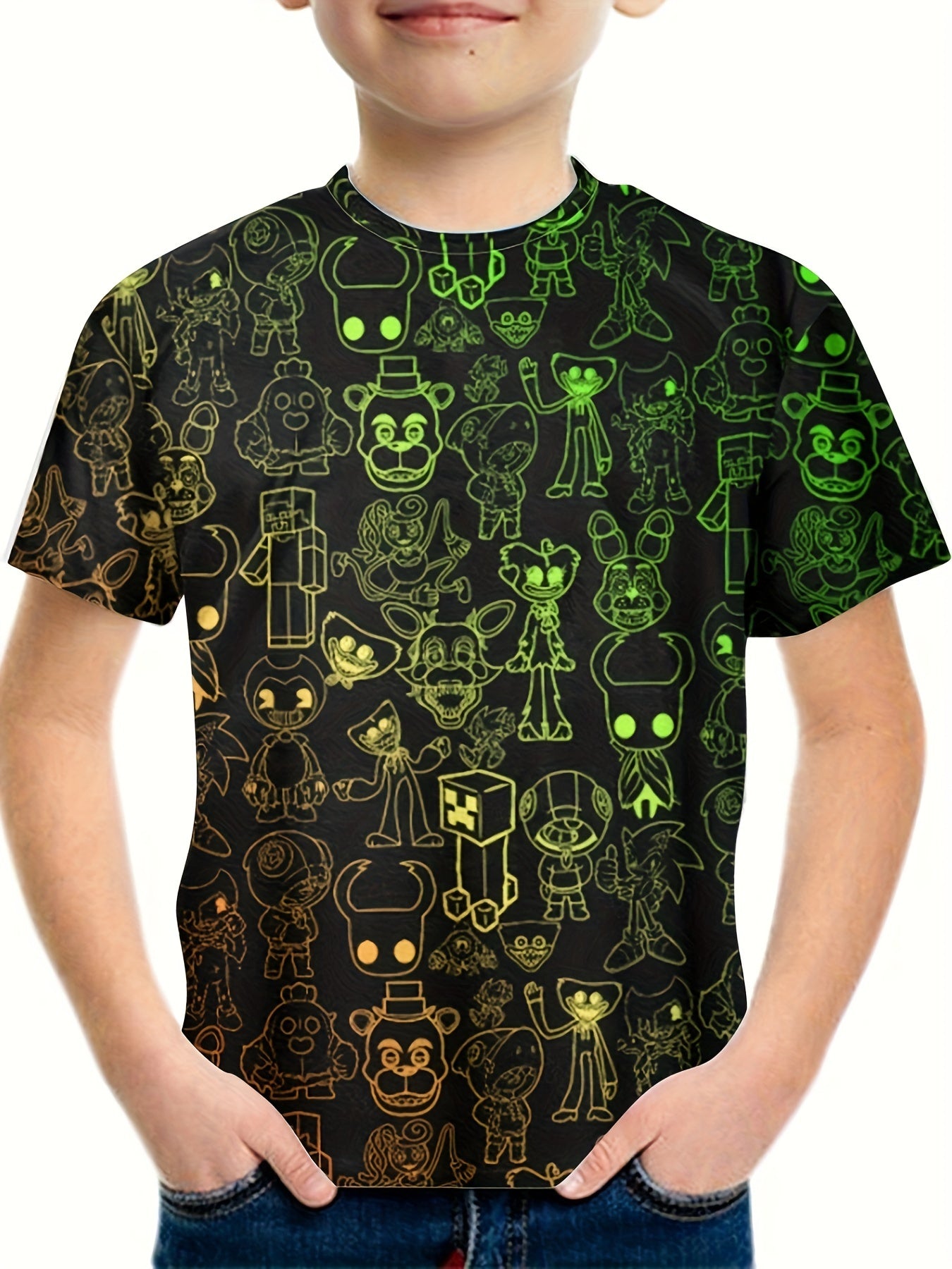 Anime Cartoon World Print T-shirt for Kids
