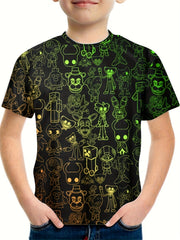 Anime Cartoon World Print T-shirt for Kids