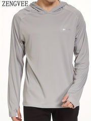 ZENGVEE Men's UPF 50 Sun Protection Hooded Shirt Quick Dry
