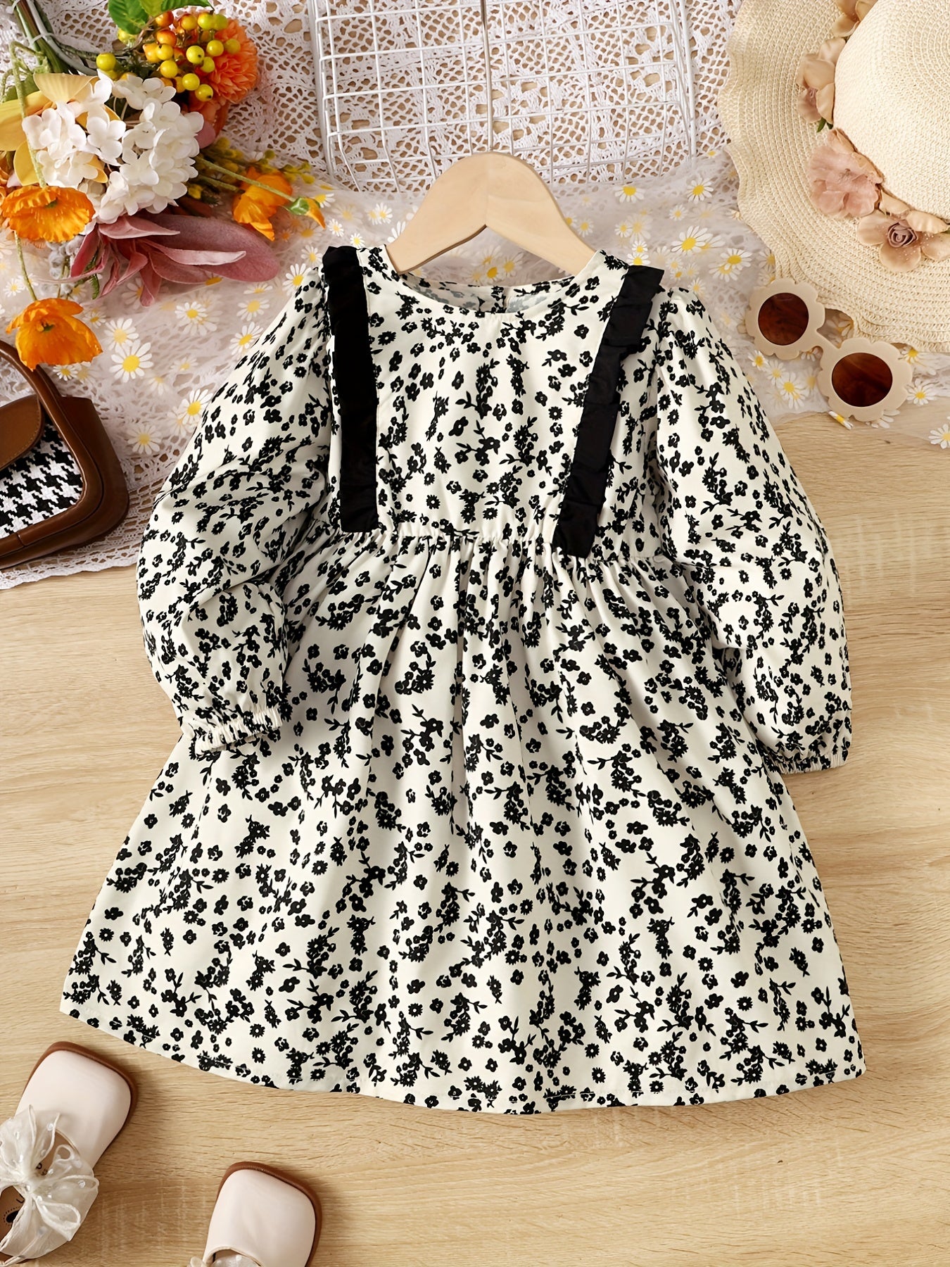 Toddler Girls' Floral Casual Dress For Spring Fall