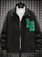 Men's Embroidery Drawstring Jacket Stretch Zip Up Stand Collar Jacket