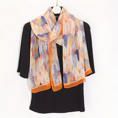 Leaf Printed Lightweight Silky Scarf Sheer Sunscreen Wrap