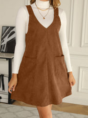 Casual V Neck Sleeveless Pocket Front Dress Women's Clothing