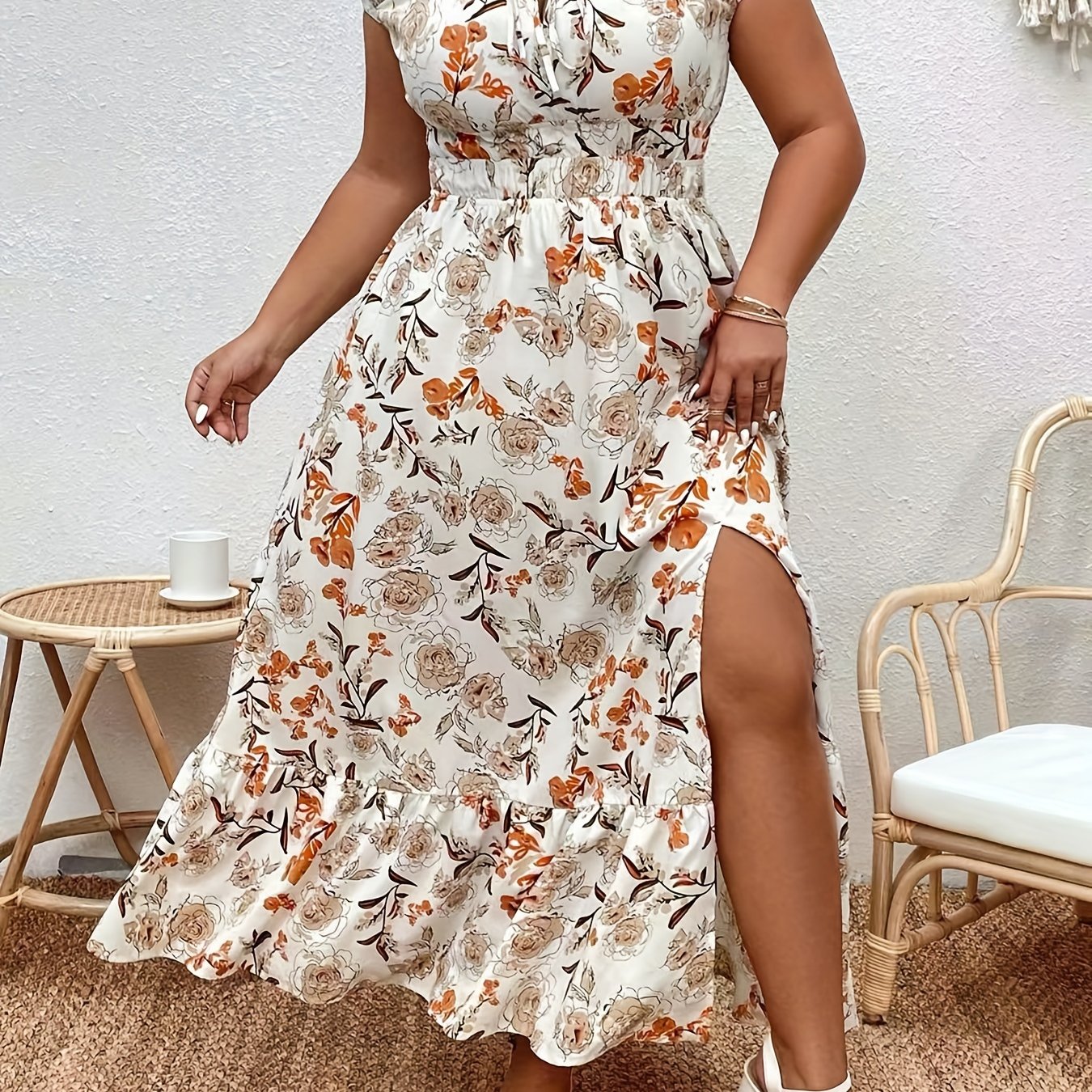 Women's Floral Print Puff Sleeve Maxi Dress