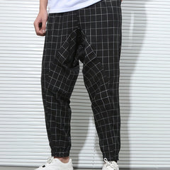 Men's Plaid Drawstring Sweatpants Casual Hip Pop Jogger Pants