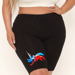 Graphic Print High Rise Biker Shorts Plus Size