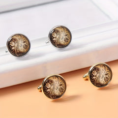 Round Engraved Rose Pattern Cufflinks for Women and Men