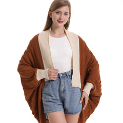 Cashmere Cardigan Large Warm Shawl Wrap Solid Retro Cape With Sleeves