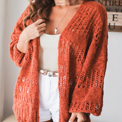 Women's Plus Size Casual Cardigan Solid Lantern Sleeve Open Front