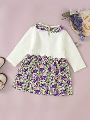 Baby Dress Girls Holiday Style Knit Floral Print Long Sleeve Dress