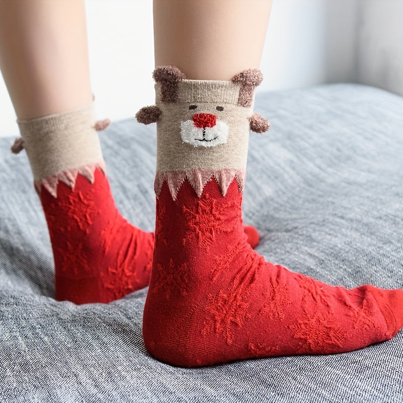 3 Pairs Elk Print Socks Women's Stockings