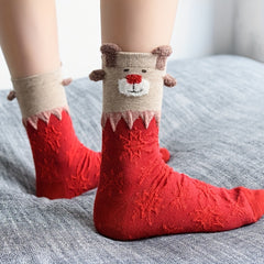 3 Pairs Elk Print Socks Women's Stockings