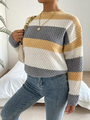 Striped Print Crew Neck Sweater for Fall & Winter