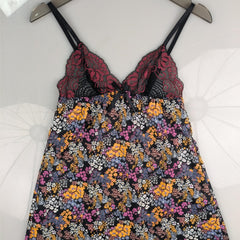 Floral Print Slip Nightdress Lace V Neck Sleep Dress