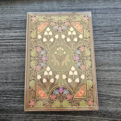 Vintage Botanical Notebook with Golden Butterfly Motif and Green Foliage