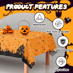 2Pcs Halloween Plastic Table Cloth Castle Bat Witch Tree Decor