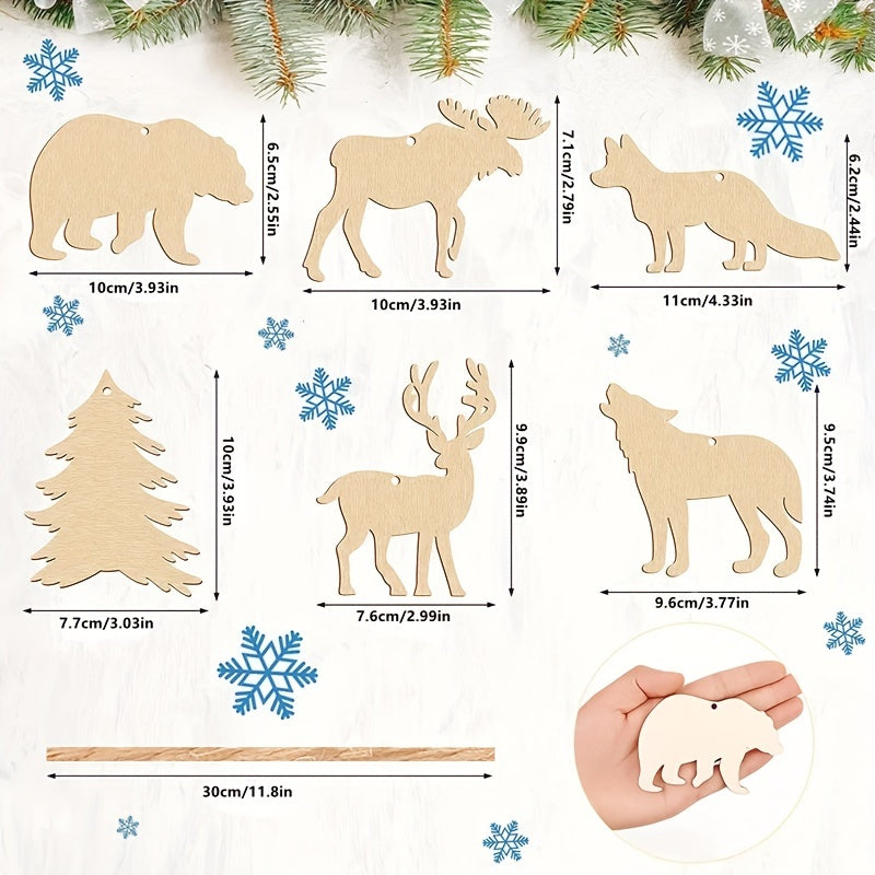 30pcs Wooden Wild Forest Animal Ornaments Hanging Wood Deer Cutouts DIY Decor