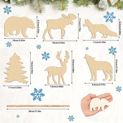 30pcs Wooden Wild Forest Animal Ornaments Hanging Wood Deer Cutouts DIY Decor