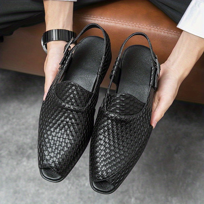 Men's Woven Effect Sandal Shoes Peep Toe Slip on Shoes
