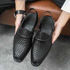 Men's Woven Effect Sandal Shoes Peep Toe Slip on Shoes