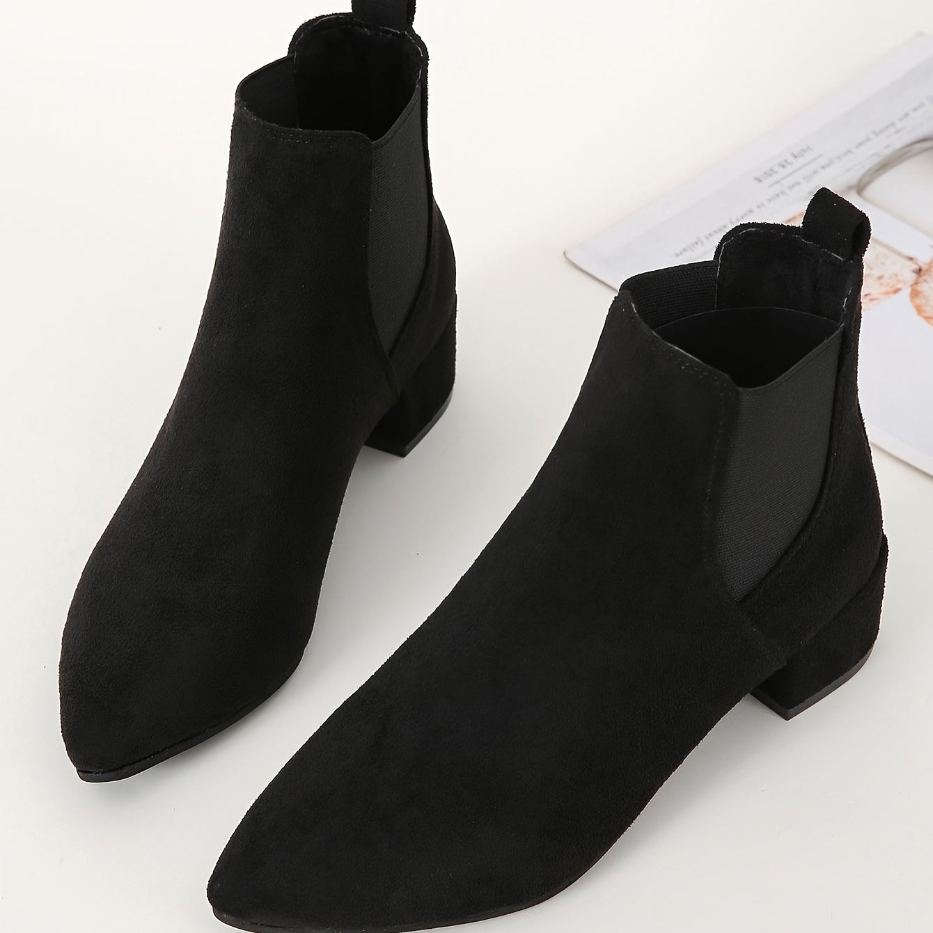 Women's Chunky Heel Short Boots Slip-On Chelsea Ankle Boots Low Heel Shoes