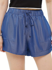 Tie Front Dual Pockets Loose Shorts for Women