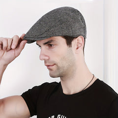 Men's Herringbone Beret Newsboy Cap Cabbie Hat