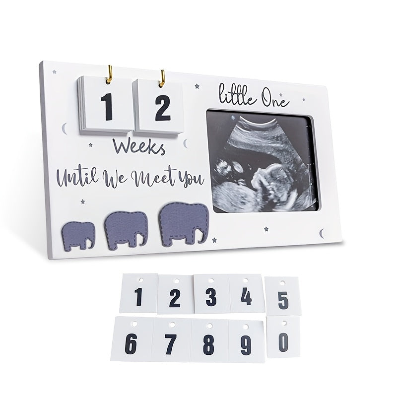 Wooden Ultrasound Photo Frame with Countdown and Reveal Info