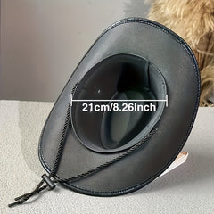 Leather Cowboy Hat With Belt Decor for Outdoor Activities