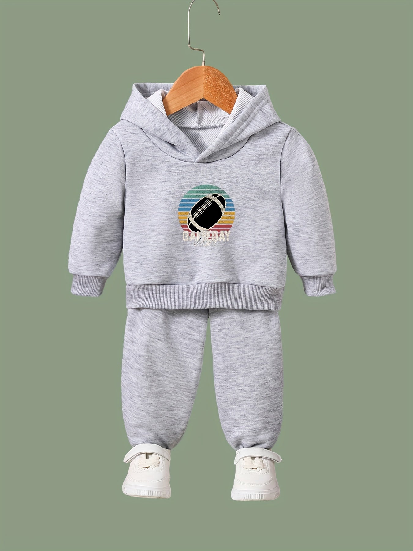 2pc Rugby Print Girls Hoodies Jogger Pants Set for Sports