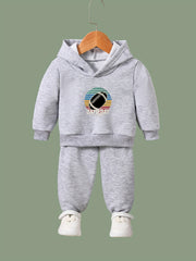 2pc Rugby Print Girls Hoodies Jogger Pants Set for Sports