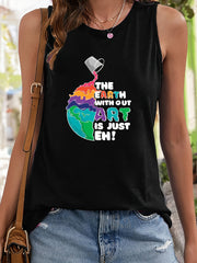 Abstract Earth & Letter Pattern Sports Vest Sleeveless Top