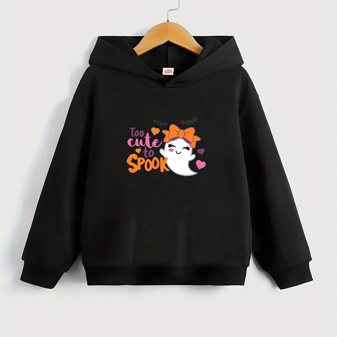 Girls Little Ghost Print Hooded Sweatshirt Top