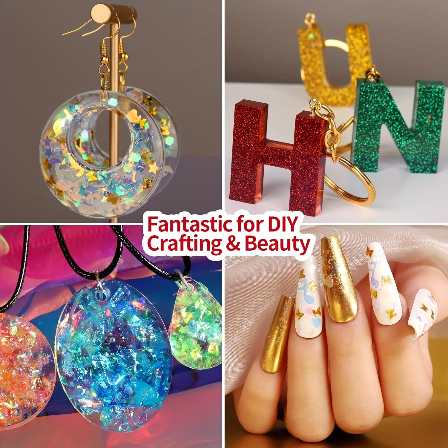 37PCS Resin Decoration Kit Golden Foil Mixing Stick Tweezers Craft Glitter