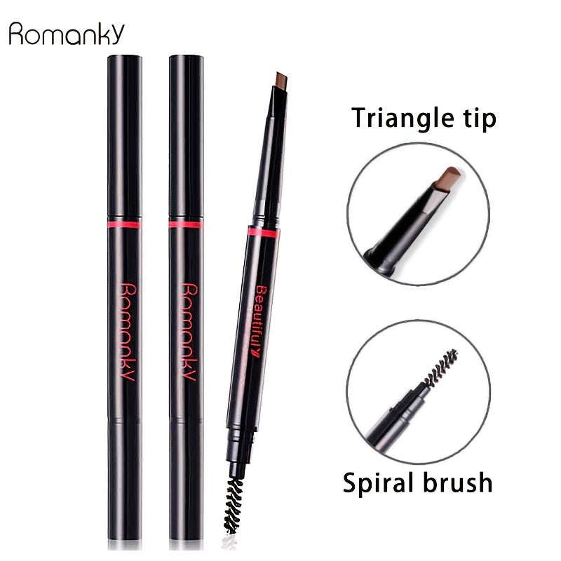 ROMANKY Eyebrow Pencils Double Headed, No Smudge, Beginner Makeup Pencils