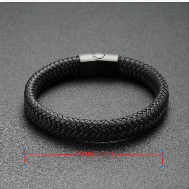 Stainless Steel Chain Leather Bracelet Men Vintage Male Braid Artificial Jewelry