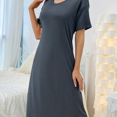 Ribbed NightDress Short Sleeve Pajama Dress Women's Sleepwear