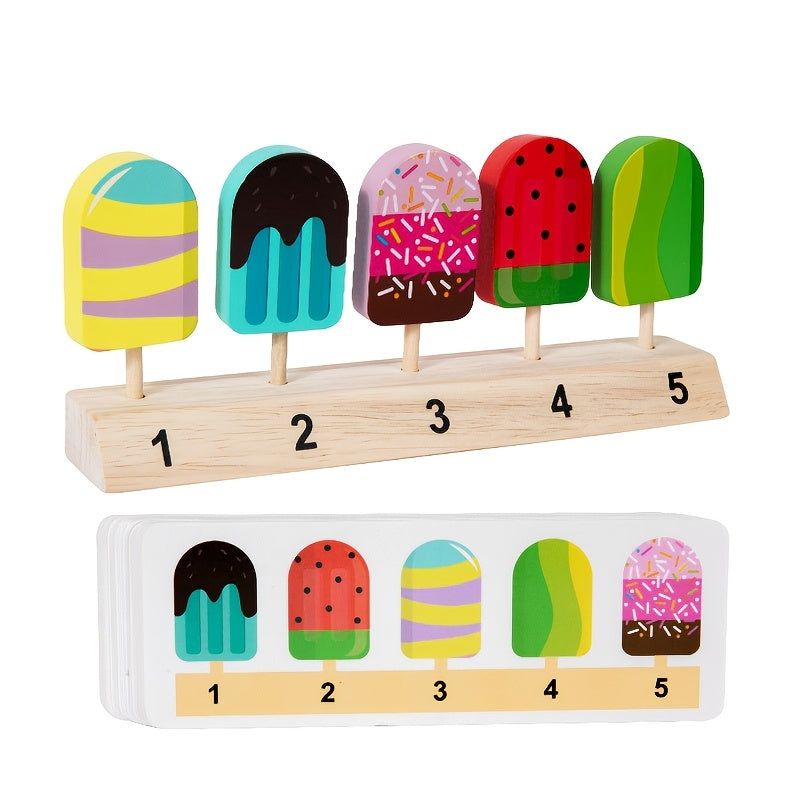 Wooden Fruit Popsicle Matching Puzzle Game Colorful Educational Toy