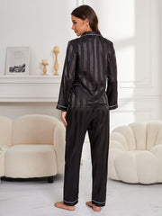Striped Satin Pajama Set Long Sleeve Top & Pants