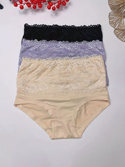 3pcs Lace Jacquard Briefs High Waist Panties Women's Lingerie