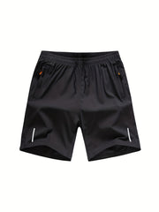 Men's Running Shorts Zipper Pockets Stretch Drawstring Outdoor Gym Shorts
