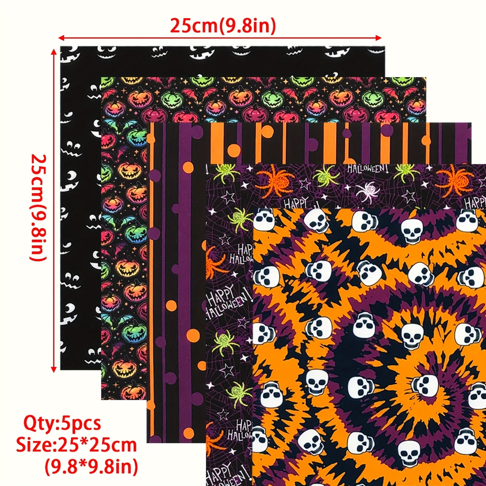 5pcs Halloween Quilted Fabric Pumpkin DIY Sewing Crafts