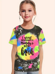 Girls Tie Dye Pattern Letter Print Short Sleeve T shirt