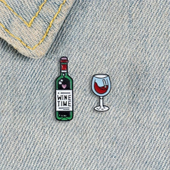 Colorful Enamel Wine Bottle Or Wine Cup Alloy Pin Brooch