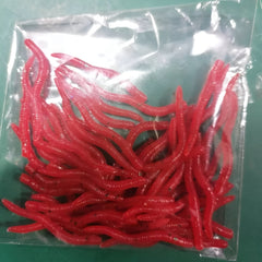 50pcs 3-in Red Earthworm Artificial Soft Fishing Baits for Bass Trout Tackle