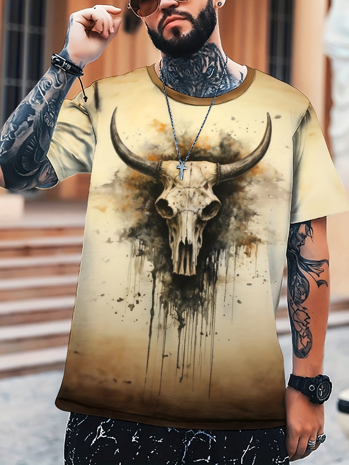 Men's Deer Skull Graphic T shirt Active 3D Print Tee For Outdoor