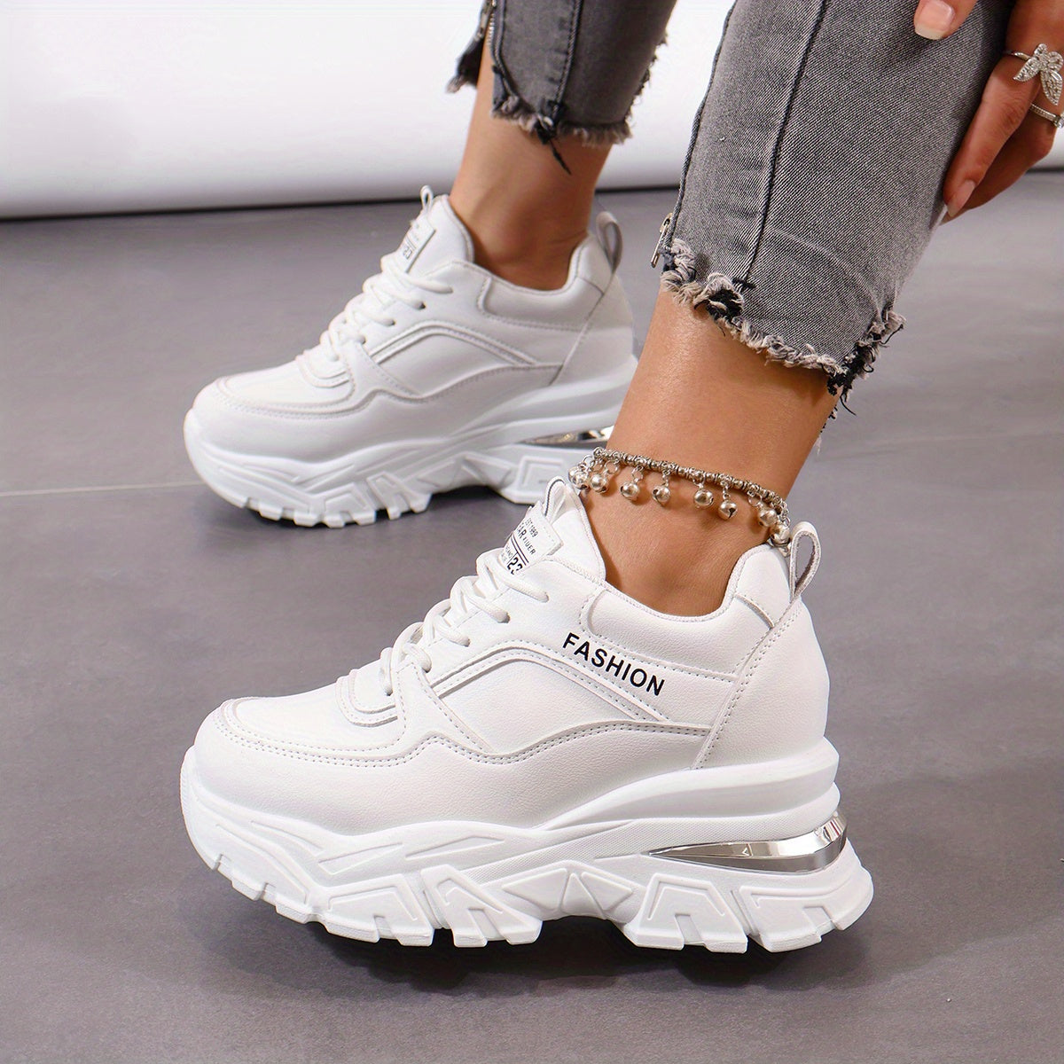 Women's Chunky Lace Up Sneakers Height Increased Casual Fashion Shoes
