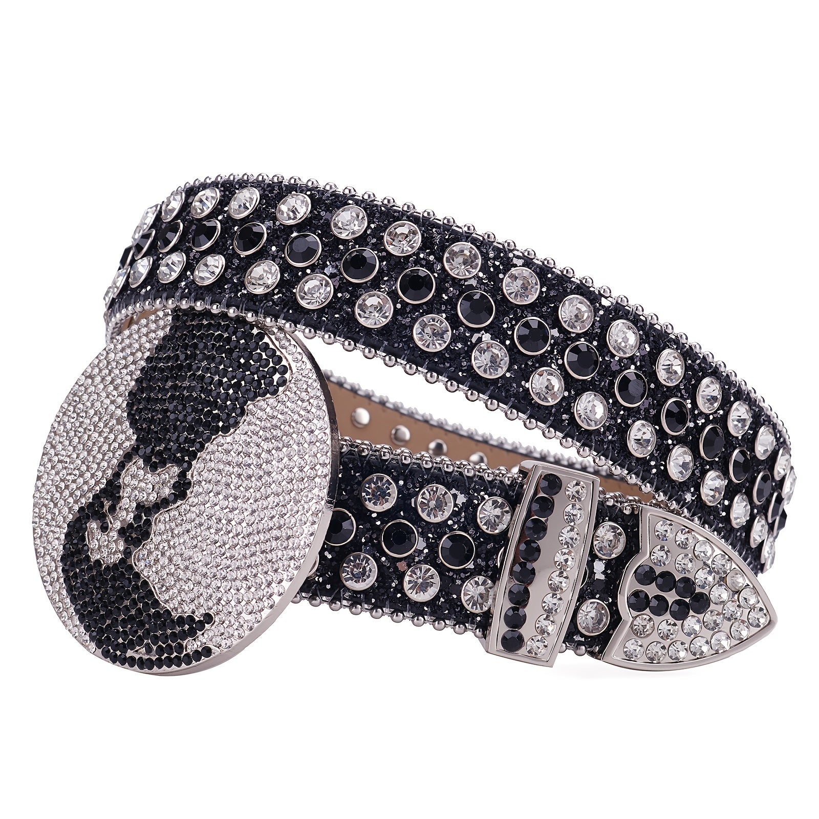 Y2K Punk Rivet Sparkly Belt Round Buckle Cowgirl Belt