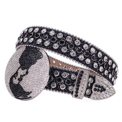 Y2K Punk Rivet Sparkly Belt Round Buckle Cowgirl Belt